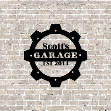 Name Garage Sign with Est Year | Custom Metal Wall Art | Personalized Birthday or Christmas Gift for Husband, Dad, Brother or Boyfriend